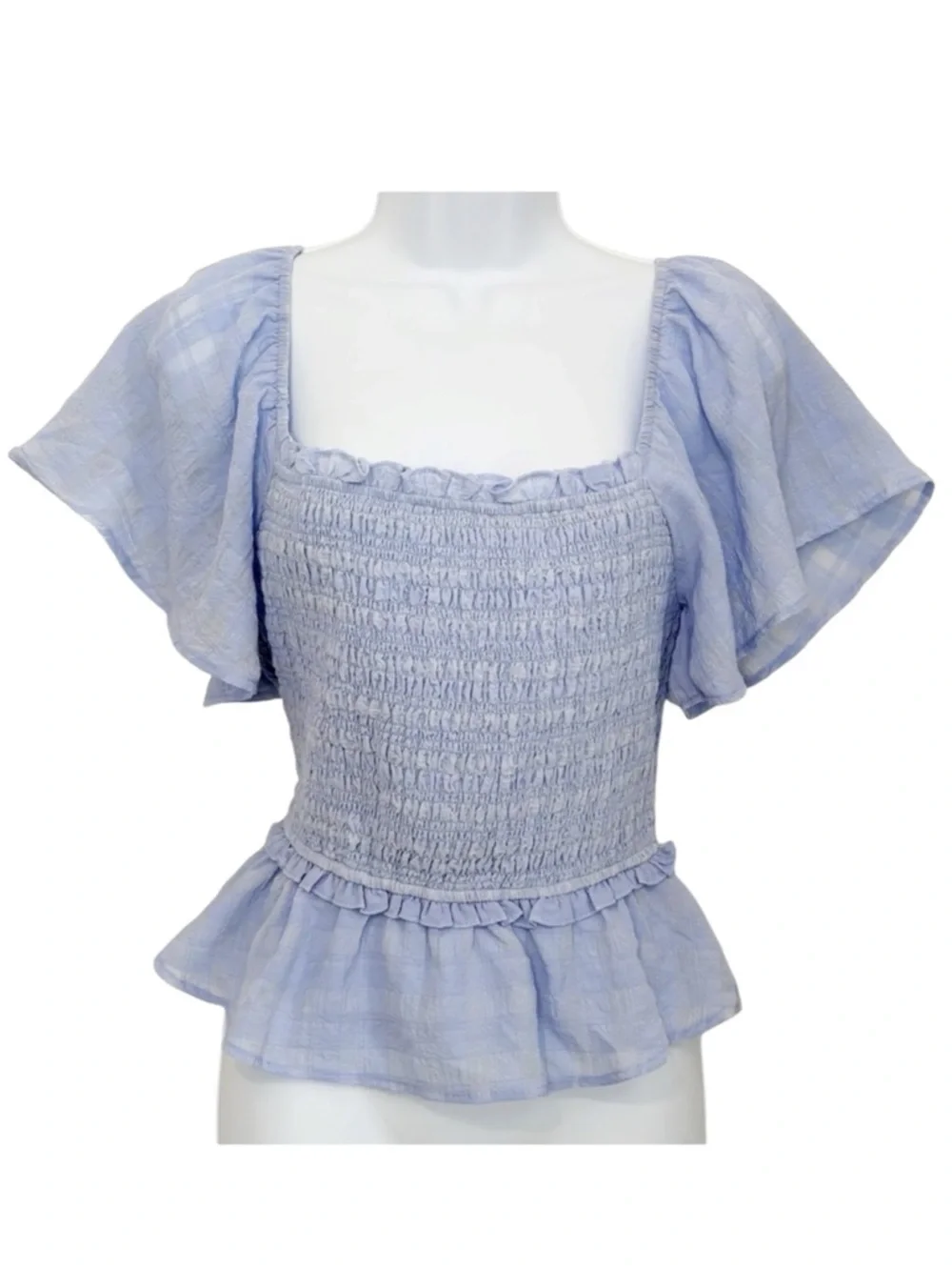 ASTR THE LABEL Smocked Crop Top Periwinkle Blue Puff Sleeve Blouse Medium